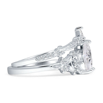 Two Piece Pear Teardrop Bridal Ring Cubic Zirconia 925 Sterling Silver Wholesale
